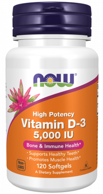 Vitamin D3 5000 IU (витамин D) 120 гелевых капсул NOW Foods