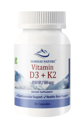 Норвежский Vitamin D3 5000 МЕ + K2 100 mкг Norway Nature (60 капс)